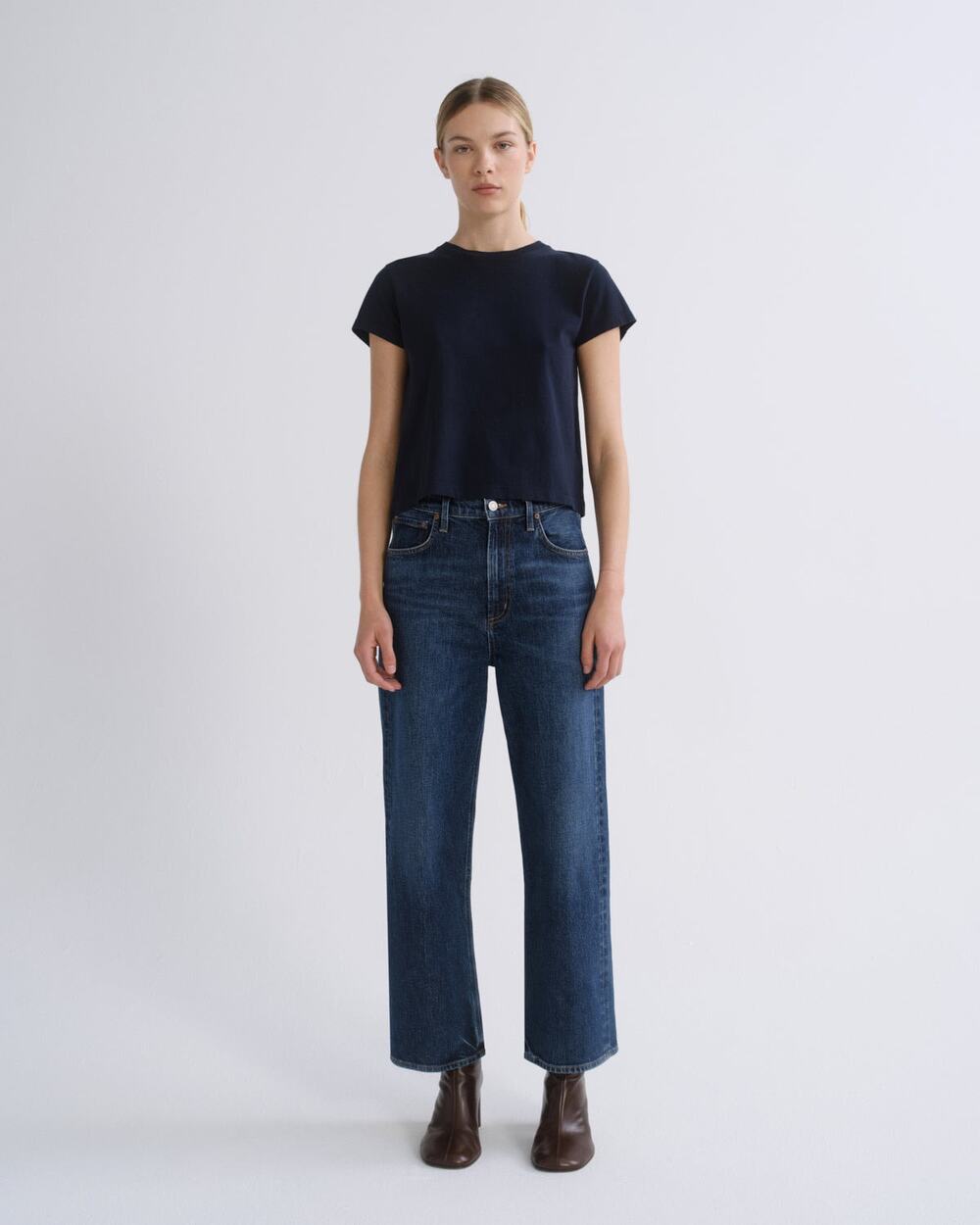 Agolde Ren High Rise Wide Leg Jeans Dark Wash Blue Sz 27x28 Great Condition!